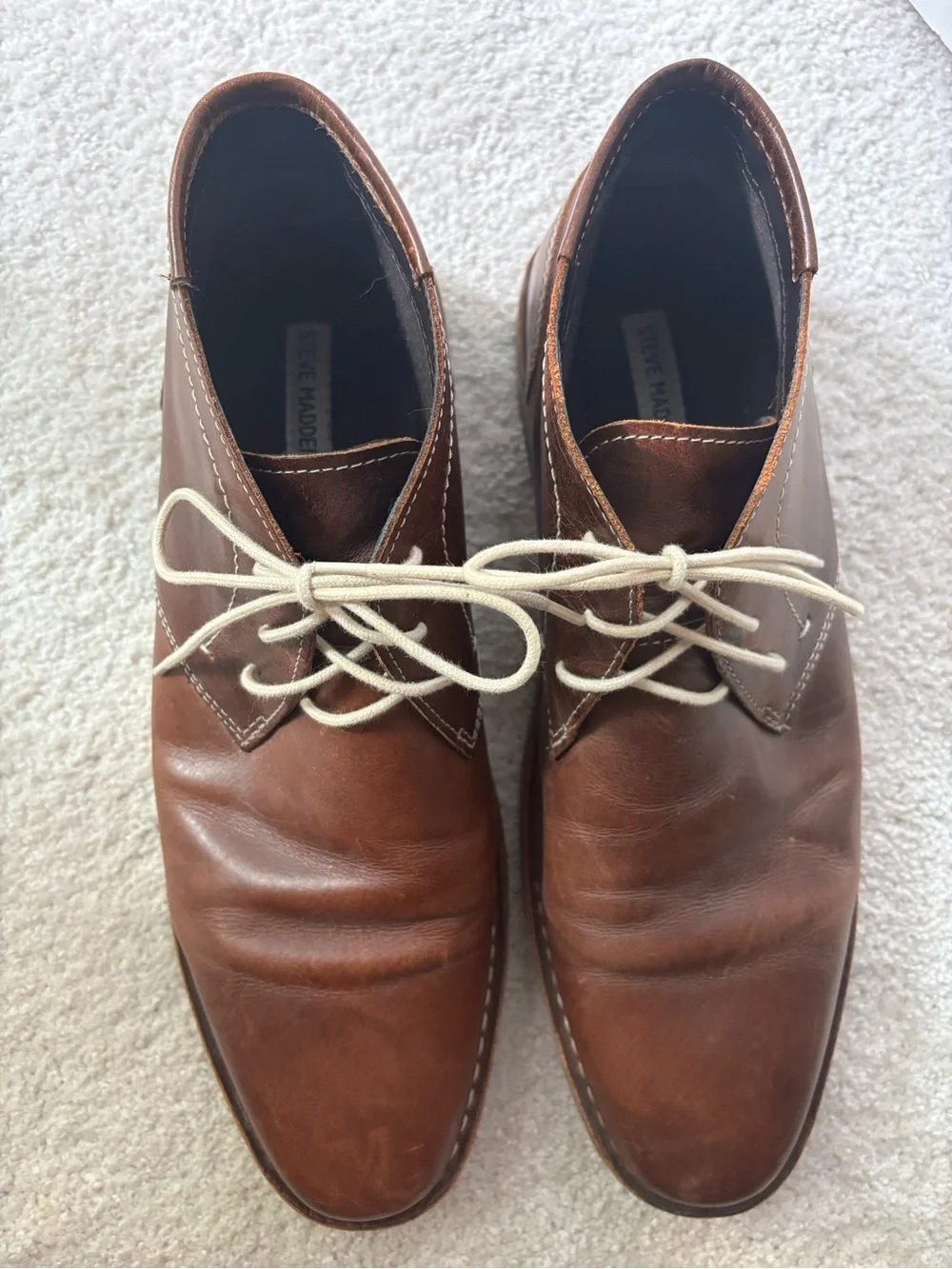 Steve Madden Men's Brown Leather Chukka Boots with Tan Laces